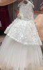 3D FLOWER DETAILED WEDDING COMMUNION SPECIAL OCCASION DRESS WITH MINI TIARA PEARL HAIR CLIP ACCESSORY SET