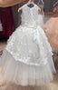 3D FLOWER DETAILED WEDDING COMMUNION SPECIAL OCCASION DRESS WITH MINI TIARA PEARL HAIR CLIP ACCESSORY SET