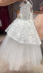 3D FLOWER DETAILED WEDDING COMMUNION SPECIAL OCCASION DRESS WITH MINI TIARA PEARL HAIR CLIP ACCESSORY SET