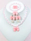 CUTE PINK BOW EARRINGS RINGS BEADED NECKLACE BRACELET JEWELRY 5 PIECE SET SUITABLE FOR PARTIES BIRTHDAY DAILY WEAR