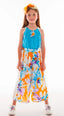 FEATHERED BOW HEADBAND PAIRED BLUE BLOUSE FLORAL PRINT PANTS 3 PIECE SET
