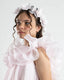 PINK FLORAL CROWN ACCESSORY COMBINATION LONG TAILED DRESS WITH FLORAL EMBROIDERY BIRTHDAY SPECIAL OCCASION DRESS