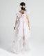 PINK FLORAL CROWN ACCESSORY COMBINATION LONG TAILED DRESS WITH FLORAL EMBROIDERY BIRTHDAY SPECIAL OCCASION DRESS