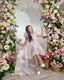 PINK FLORAL CROWN ACCESSORY COMBINATION LONG TAILED DRESS WITH FLORAL EMBROIDERY BIRTHDAY SPECIAL OCCASION DRESS