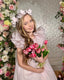 PINK FLORAL CROWN ACCESSORY COMBINATION LONG TAILED DRESS WITH FLORAL EMBROIDERY BIRTHDAY SPECIAL OCCASION DRESS