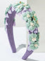 FLORAL FABRIC HEADBAND WITH GEMS FRESH FLORAL DECOR HAIR ACCESSORY TOUCH FOR BIRTHDAY AND WEDDING DRESSES