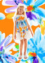 FLORAL PATTERNED BOW HEADBAND BLUE ORANGE DRESS