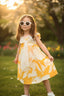 YELLOW DRESS WITH FLOWER EMBROIDERED BOW DETAIL ON THE COLLAR