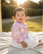 TIE DYE DENIM JACKET AND CREAM DRESS SET 9-24M