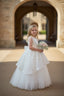 3D FLOWER DETAILED WEDDING COMMUNION SPECIAL OCCASION DRESS WITH MINI TIARA PEARL HAIR CLIP ACCESSORY SET