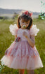 EMBROIDERED FABRIC DETAILED 3D FLORAL DESIGN GROWN WITH MATCHING HEADBAND VOLUMINOUS TULLE BIRTHDAY SPESIAL OCCASION DRESS