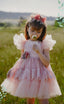 EMBROIDERED FABRIC DETAILED 3D FLORAL DESIGN GROWN WITH MATCHING HEADBAND VOLUMINOUS TULLE BIRTHDAY SPESIAL OCCASION DRESS