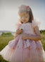 EMBROIDERED FABRIC DETAILED 3D FLORAL DESIGN GROWN WITH MATCHING HEADBAND VOLUMINOUS TULLE BIRTHDAY SPESIAL OCCASION DRESS