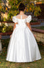 SATIN WHITE DRESS WITH PEARL DETAILS PERFECT FOR WEDDINGS COMMUNION AND SPECIAL OCCASIONS