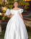 SATIN WHITE DRESS WITH PEARL DETAILS PERFECT FOR WEDDINGS COMMUNION AND SPECIAL OCCASIONS