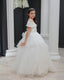 WHITE LACE TULLE DRESS WITH PEARL EMBELLISHMENTS FOR WEDDINGS COMMUNION AND SPECIAL OCCASIONS