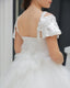 WHITE LACE TULLE DRESS WITH PEARL EMBELLISHMENTS FOR WEDDINGS COMMUNION AND SPECIAL OCCASIONS