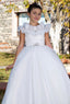 WHITE RUFFLED DRESS WITH STONE DETAILS FOR WEDDINGS COMMUNION AND SPECIAL OCCASIONS
