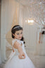 LACE DETAILED TULLE DRESS WITH BOW ACCESSORY AT THE WAIST FOR WEDDINGS COMMUNION AND SPECIAL OCCASIONS