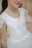 LACE DETAILED TULLE DRESS WITH BOW ACCESSORY AT THE WAIST FOR WEDDINGS COMMUNION AND SPECIAL OCCASIONS
