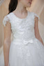 LACE DETAILED TULLE DRESS WITH BOW ACCESSORY AT THE WAIST FOR WEDDINGS COMMUNION AND SPECIAL OCCASIONS