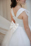LACE DETAILED TULLE DRESS WITH BOW ACCESSORY AT THE WAIST FOR WEDDINGS COMMUNION AND SPECIAL OCCASIONS