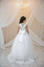 LACE DETAILED TULLE DRESS WITH BOW ACCESSORY AT THE WAIST FOR WEDDINGS COMMUNION AND SPECIAL OCCASIONS