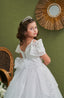 FLOWERED PEARL APPLIQUÉ DETAILED OFF WHITE ROYAL COMMUNION BIRTHDAY WEDDING DRESS 2-6 YEARS