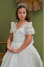 FLOWERED PEARL APPLIQUÉ DETAILED OFF WHITE ROYAL COMMUNION BIRTHDAY WEDDING DRESS 2-6 YEARS