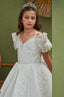 FLOWERED PEARL APPLIQUÉ DETAILED OFF WHITE ROYAL COMMUNION BIRTHDAY WEDDING DRESS 2-6 YEARS