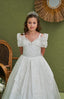 FLOWERED PEARL APPLIQUÉ DETAILED OFF WHITE ROYAL COMMUNION BIRTHDAY WEDDING DRESS 2-6 YEARS