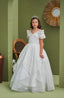 FLOWERED PEARL APPLIQUÉ DETAILED OFF WHITE ROYAL COMMUNION BIRTHDAY WEDDING DRESS 2-6 YEARS
