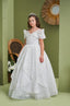 FLOWERED PEARL APPLIQUÉ DETAILED OFF WHITE ROYAL COMMUNION BIRTHDAY WEDDING DRESS 2-6 YEARS