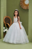 TULLE EMBROIDERED PEARL STRAP LAYERED PUFFY WEDDING SPECIAL OCCASION COMMUNION DRESS 7-11 YEARS