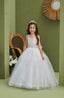 TULLE EMBROIDERED PEARL STRAP LAYERED PUFFY WEDDING SPECIAL OCCASION COMMUNION DRESS 7-11 YEARS