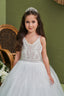 TULLE EMBROIDERED PEARL STRAP LAYERED PUFFY WEDDING SPECIAL OCCASION COMMUNION DRESS 7-11 YEARS
