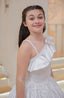 SHINY SATIN PEARL EMBROIDERED RUFFLE FLOWER DETAILED WEDDING RELIGIOUS CEREMONY SPECIAL OCCASION COMMUNION DRESS 2-6 YEARS