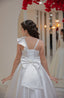 SHINY SATIN PEARL EMBROIDERED RUFFLE FLOWER DETAILED WEDDING RELIGIOUS CEREMONY SPECIAL OCCASION COMMUNION DRESS 2-6 YEARS
