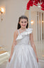 SHINY SATIN PEARL EMBROIDERED RUFFLE FLOWER DETAILED WEDDING RELIGIOUS CEREMONY SPECIAL OCCASION COMMUNION DRESS 2-6 YEARS