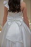 SHINY SATIN PEARL EMBROIDERED RUFFLE FLOWER DETAILED WEDDING RELIGIOUS CEREMONY SPECIAL OCCASION COMMUNION DRESS 2-6 YEARS