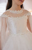 CAPE TULLE SLEEVE PEARL LACE EMBROIDERED SEQUIN TULLE FABRIC WEDDING RELIGIOUS CEREMONY COMMUNION DRESS 7-11YEARS