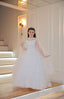 CAPE TULLE SLEEVE PEARL LACE EMBROIDERED SEQUIN TULLE FABRIC WEDDING RELIGIOUS CEREMONY COMMUNION DRESS 7-11YEARS