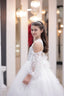 PEARL AND STONE BEADED GLITTER PRINT TULLE RELIGIOUS CEREMONY AND SPECIAL OCCASION DRESS