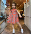 ORANGE BLUE PATTERNED DRESS WITH BOW DETAIL ON THE BACK