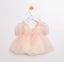 ROSE DETAILED PUFF SLEEVE LACE AND TULLE BEIGE DRESS PERFECT FOR BIRTHDAYS WEDDINGS AND CHRISTENINGS