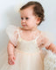 ROSE DETAILED PUFF SLEEVE LACE AND TULLE BEIGE DRESS PERFECT FOR BIRTHDAYS WEDDINGS AND CHRISTENINGS