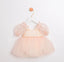 ROSE DETAILED PUFF SLEEVE LACE AND TULLE BEIGE DRESS PERFECT FOR BIRTHDAYS WEDDINGS AND CHRISTENINGS