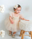 ROSE DETAILED PUFF SLEEVE LACE AND TULLE BEIGE DRESS PERFECT FOR BIRTHDAYS WEDDINGS AND CHRISTENINGS