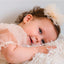 ROSE DETAILED PUFF SLEEVE LACE AND TULLE BEIGE DRESS PERFECT FOR BIRTHDAYS WEDDINGS AND CHRISTENINGS