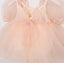 ROSE DETAILED PUFF SLEEVE LACE AND TULLE BEIGE DRESS PERFECT FOR BIRTHDAYS WEDDINGS AND CHRISTENINGS